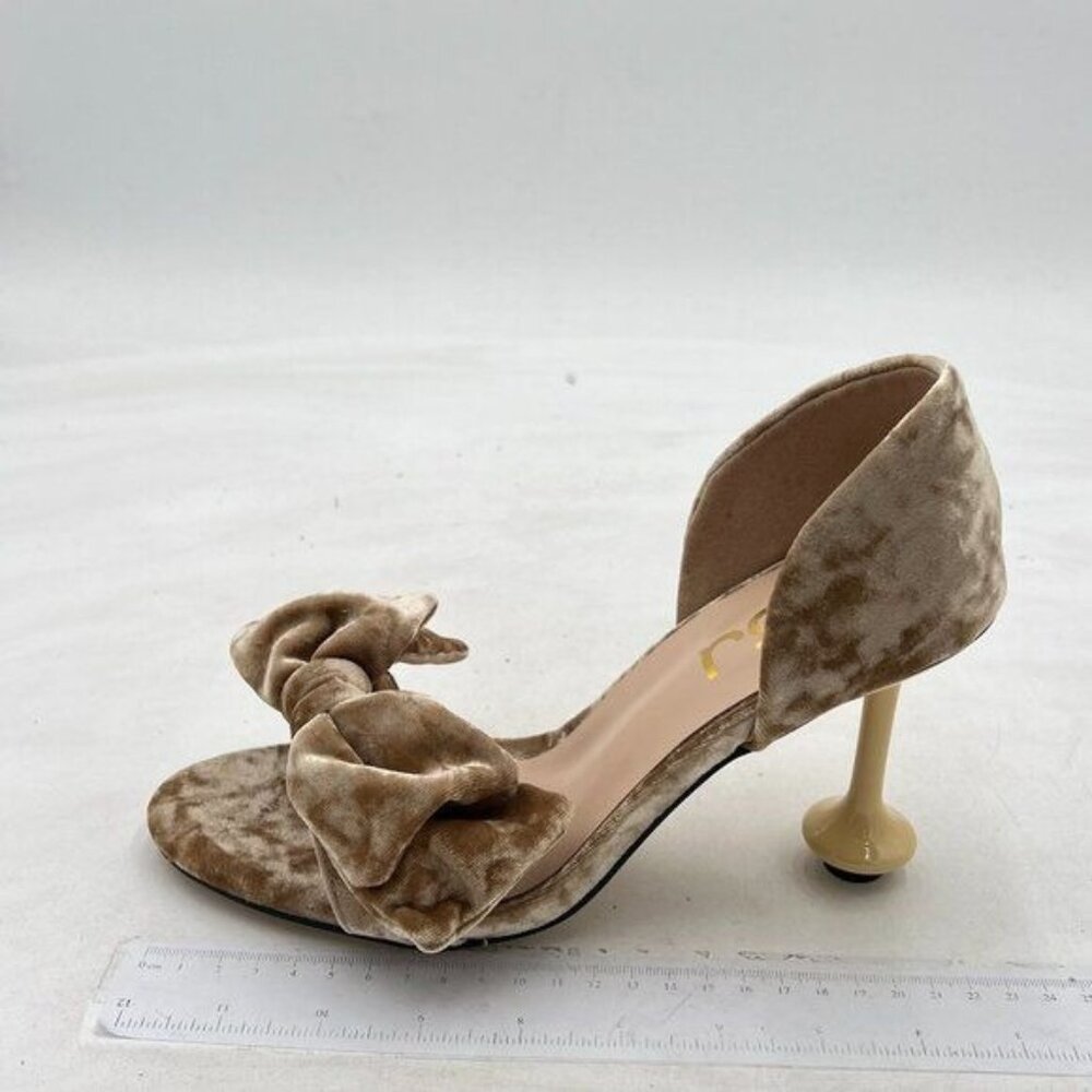 FSJ Beige Cute Bowtie Peep Toe High Heel Pumps Slip On D'Orsay Evening Shoes